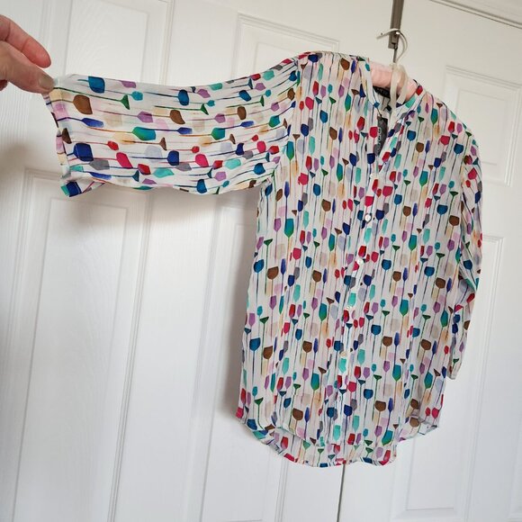 APNY NEW YORK WATERCOLOR WINE GLASS PRINT WOMAN'S BLOUSE SIZE S - Picture 11 of 11